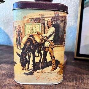 Vintage Kellogg's Cereal Tin Toasted Corn Flakes 1984 England Indian Design